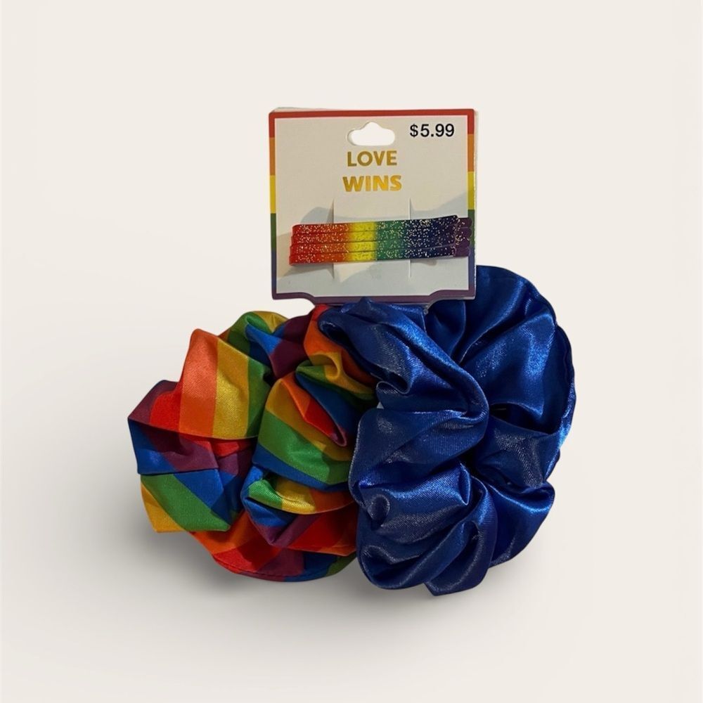 Love Wins Bobby Pins Rainbow and Blue Scrunchie Set